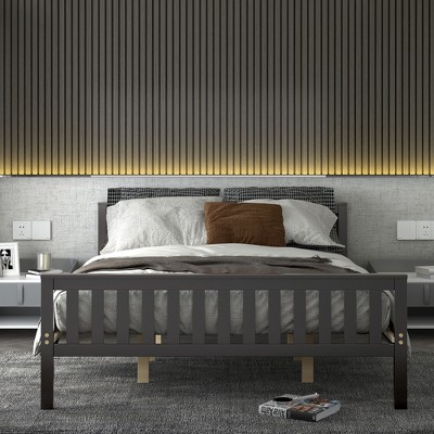 Elegant Espresso Queen Platform Bed with Wooden Frame and Headboard