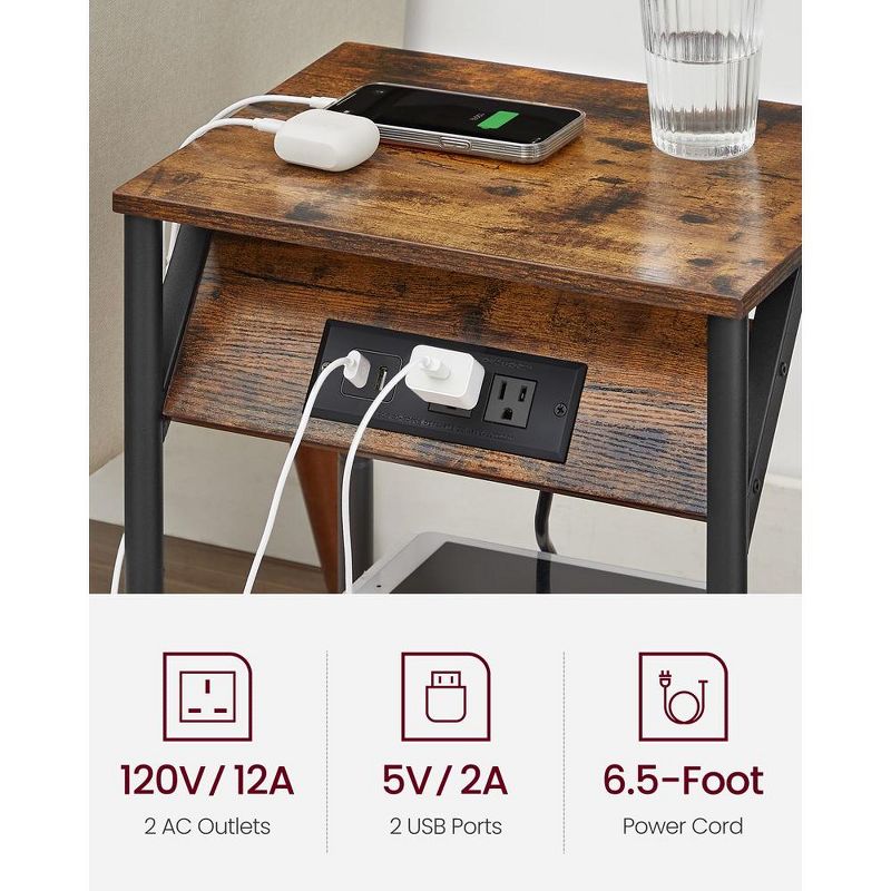 VASAGLE End Table ,  Small Side Tables, Nightstand with Outlets and USB Ports, Bedside Table with Storage Shelf, 3 of 9