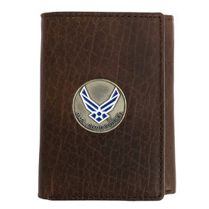 Officially Licensed "US Air Force" Medallion Genuine Leather Classic Handmade Wallet - Trifold Brown - 1 of 3