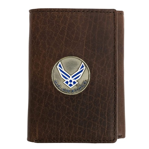 Officially Licensed "US Air Force" Medallion Genuine Leather Classic Handmade Wallet - Trifold Brown - image 1 of 3