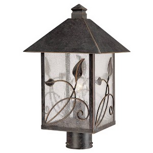 Franklin Iron Works French Garden Rustic Farmhouse Outdoor Post Light Bronze Leaf and Vine Motif 17" Clear Seedy Glass for Exterior Light Barn Deck - 1 of 4