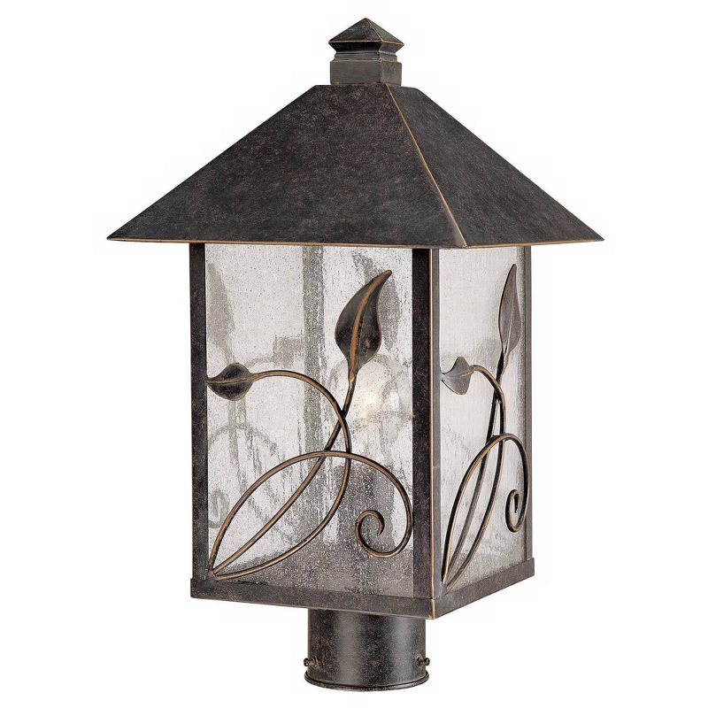 Franklin Iron Works French Garden Rustic Farmhouse Outdoor Post Light Bronze Leaf and Vine Motif 17" Clear Seedy Glass for Exterior Light Barn Deck, 1 of 7