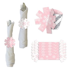 Big Dot of Happiness Pink Winter Wonderland - Holiday Snowflake Birthday Party and Baby Shower Paper Napkin Holder - Napkin Rings - Set of 24 - 1 of 4