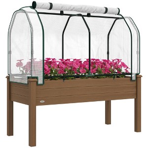 Raised Garden Bed with PE Greenhouse Cover Outdoor Elevated Wood Planter Box for Herbs, Vegetables, for Patio, Backyard, Balcony - 1 of 4