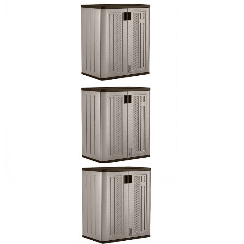Suncast 9 Cu Ft Heavy Duty Resin Garage Base Storage Cabinet, Platinum (3 Pack), 1 of 8
