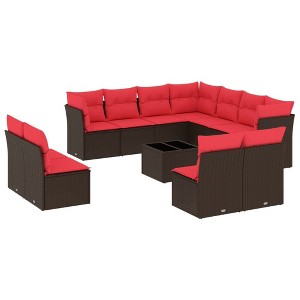 vidaXL 12 Piece Patio Sofa Set with Cushions Brown Poly Rattan - 1 of 4