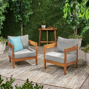 Christopher Knight Home Brooklyn Outdoor Acacia Wood Club Chair with Cushions (Set of 2) - 1 of 4