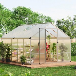 8x12 Ft Aluminum Large Walk-in Greenhouse, Polycarbonate Greenhouse with Adjustable Roof Vent for Outdoors, Greenhouse for Patio, Lawn - 1 of 4