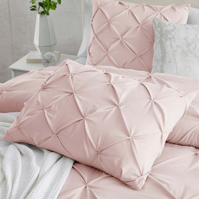 Blush Pintuck California King Microfiber Duvet Cover Set