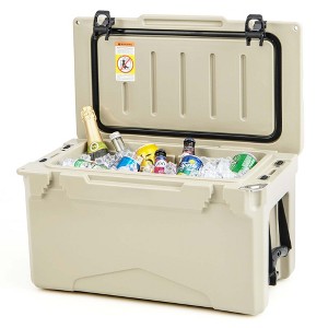 Costway 30 QT Rotomolded Cooler Portable Ice Chest Ice Retention for 5-7 Days Charcoal/Tan - 1 of 4