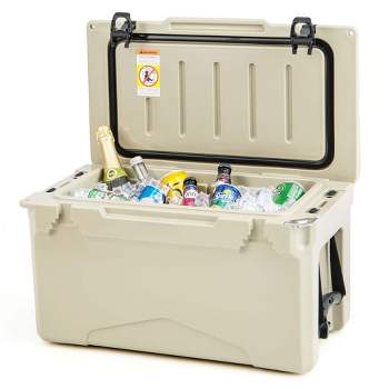 Costway 30 QT Rotomolded Cooler Portable Ice Chest Ice Retention for 5-7 Days Charcoal/Tan