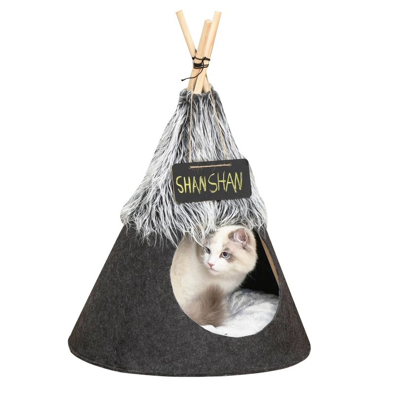 PawHut Pet Tent Cat Bed Dog House with Thick Cushion Chalkboard for Kitten and Puppy up to 13lbs 28inch gray, 4 of 9