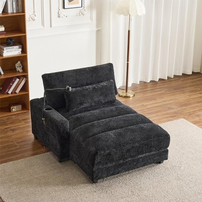 Beige Chenille Reclining Single-Sided Armrest Sofa With Bracket Ultra-Comfortable Single Recliner Sofa For Living Room