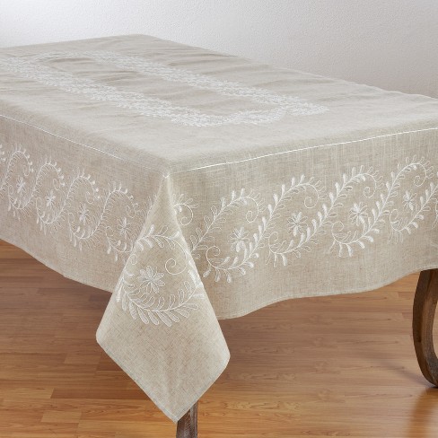 Saro Lifestyle Natural Embroidered Tablecloth With Botanical Design ...