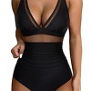 Women One Piece Swimsuits Mesh Tummy Control Swimsuit Push Up High Waisted Swimdress Bathing Suit - 2 of 4