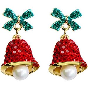Asymmetric Christmas Earrings with Red Crystal Bell, Santa Hat & Elk | Dangle & Stud Set - 1 of 4