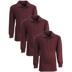 Galaxy Authentic Boy's Slim Fit  Long Sleeve Polo Shirts-3 Pack - 1 of 3
