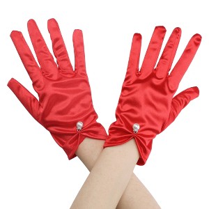 INSPIRE CHIC Women's Satin Faux Pearl Sembellished Full Finger Gloves - 1 of 4