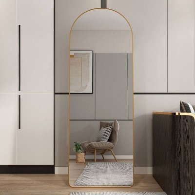 Arched Full Length Mirror With Stand,Standing Full Body Mirror,Wall-Mounted Mirrors For Living Room,Bedroom,Cloakroom,Gold-The Pop Home