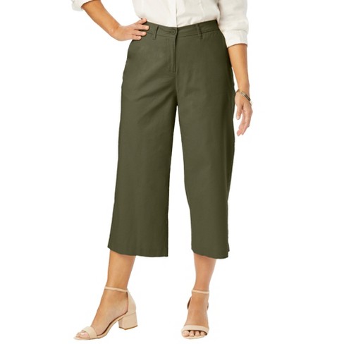 Jessica London Women's Plus Size Chino Wide-Leg Crop - 24 W, Green