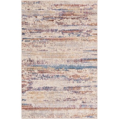 Rectangular Blue Abstract Stain-Resistant Synthetic Rug