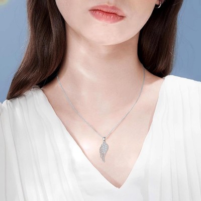 Clotth Diamond Angel Wings Necklace 925 Sterling Silver 16'' Cable Chain, Shinning Diamond Jewelry for Women For Wedding and Birthday