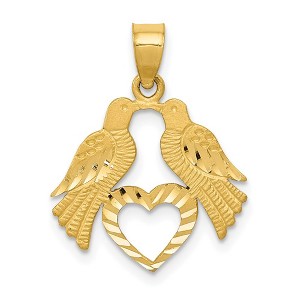 Black Bow Jewelry 14k Yellow Gold Diamond Cut Love Birds & Heart Pendant, 17mm (5/8 in) - 1 of 4
