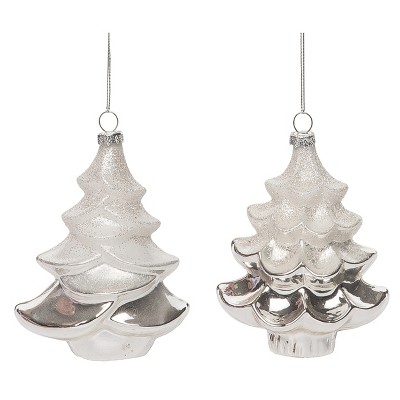 Transpac Glass 5 In. Multicolored Christmas Tree Ornament Set Of 2 : Target