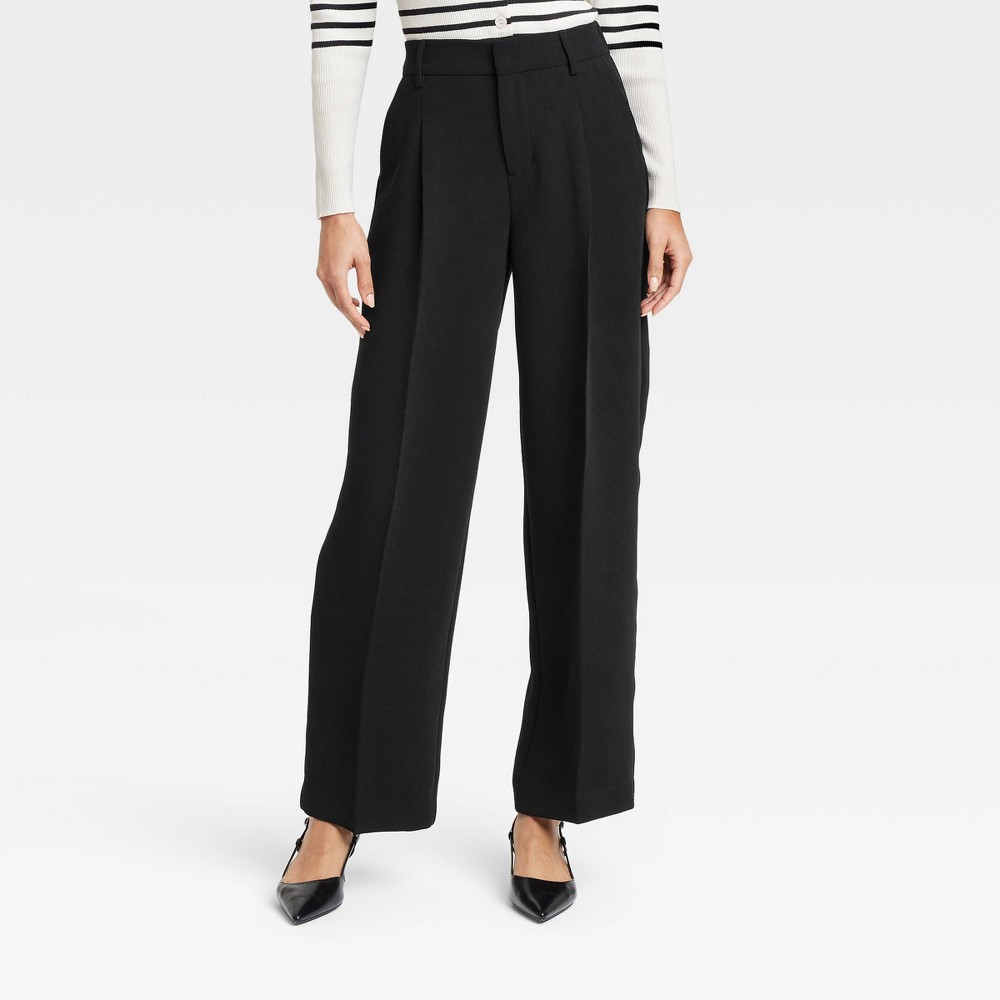 Women's Signature Crepe Essential Trouser - A New Day™ Black 0: High Rise, Straight Leg, Midweight Fabric