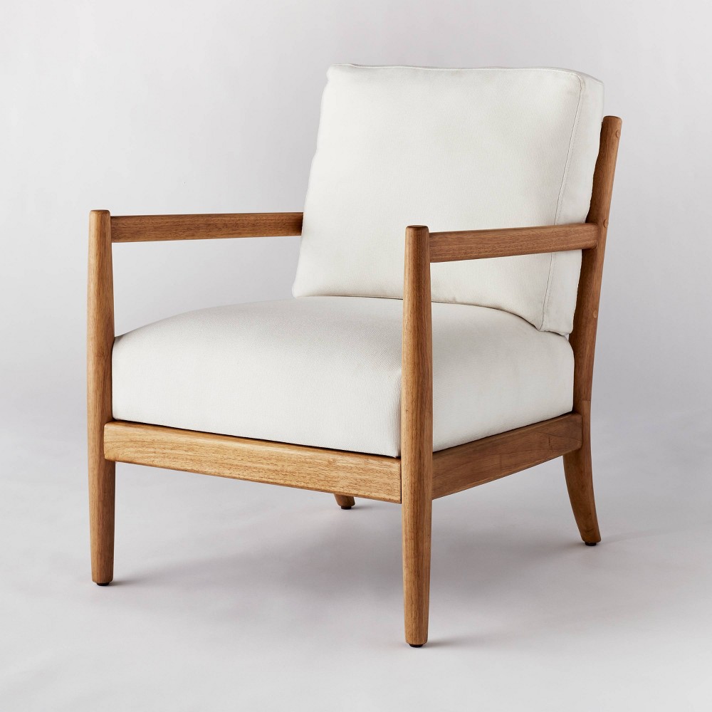Photos - Chair Park Valley Ladder Back Wood Arm Accent  Cream - Threshold™ designed