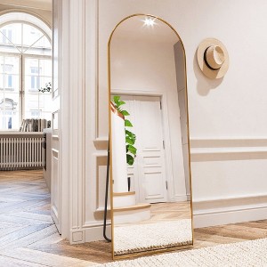 21" x 64" Full Length Arched Floor Mirror, Black/Gold-HOMLUX: Freestanding Design, Metal Frame - 1 of 4