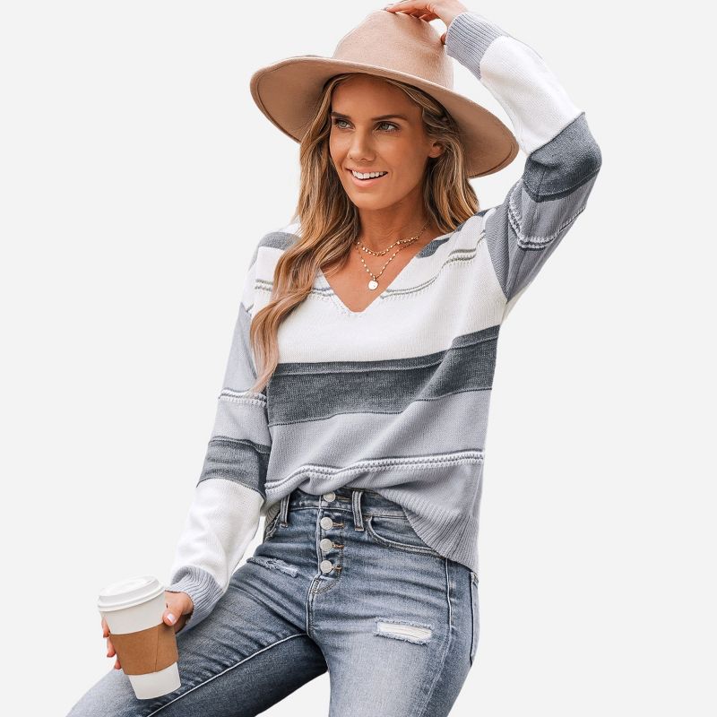 Women's Striped Colorblock V-Neck Sweater - Cupshe, 1 of 8