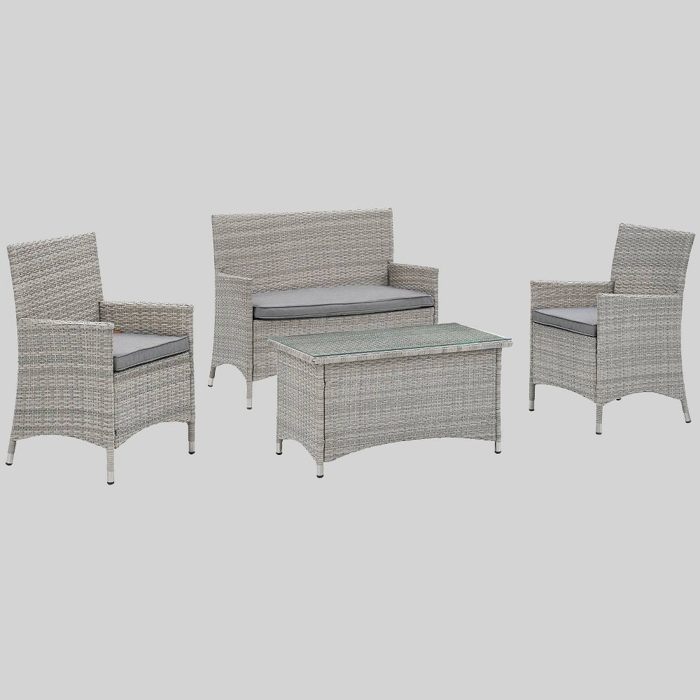 Bridge 4pc Outdoor Patio Conversation Set – Gray – Modway  – Patio​
