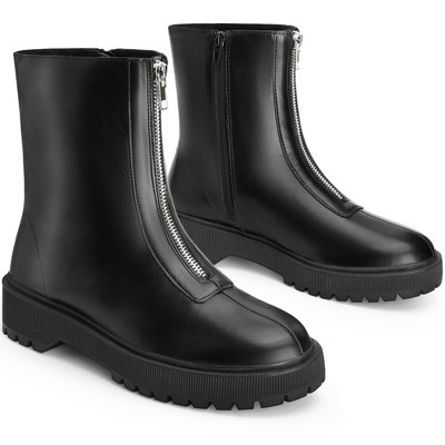 BLISSFUL STEP Platform Block Heel Booties with Zipper Dressy Combat Boots for Women