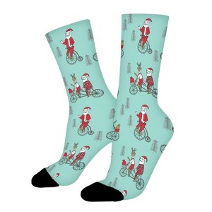 Dsane Christmas Bicycle Women Printed Crew Socks Funny Funky Socks Soft Polyester Novelty Gifts for Artists Men - 1 of 1