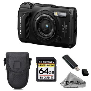 Olympus OM SYSTEM Tough TG-7 Digital Camera (Black) + Case + Card