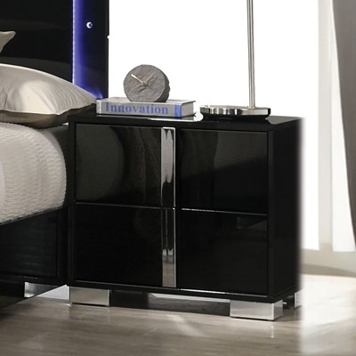 Vynxaria Modern Bedside Nightstand - Chrome Legs, Vertical Chrome Handles, UV Finish, Contemporary Style