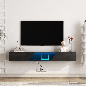 Sapphtopaz Wall Mounted Floating TV Stand for TVs Up to 70" with LED Entertainment Center with Storage Cabinets for Living Room - 1 of 4