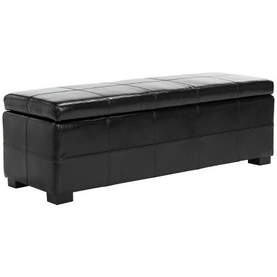 Madison Large Black Leather Storage Bench with Hardwood Frame