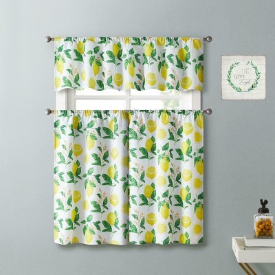 Kate Aurora Country Lemon Vine Complete 3 Piece Kitchen Curtain Tier & Valance Set - 58 in. W x 56 in. L, Multi