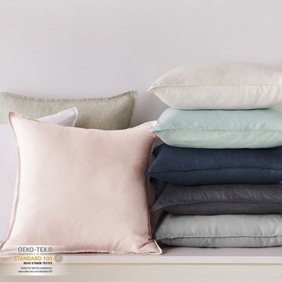 Charcoal Washed Linen Square Decorative Pillow Cover Set, 20 x 20in