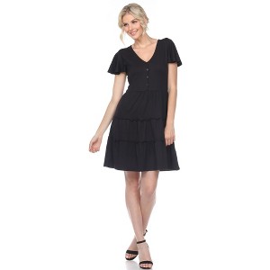 Women's Short Sleeve V-neck and Ruffle Sleeve Tiered Dress - White Mark - 1 of 4
