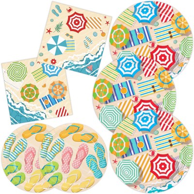 DYLIVeS Summer Beach Party Decorations,Umbrella Paper Dinner Plates Flip Flops Dessert Plates Napkins Disposable Summer Pool Birthday Party Supplies