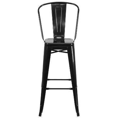 Black 30" Metal Bar Stool with Removable Back and Footrest