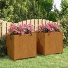 vidaXL Corten Steel Planters with Legs 2 pcs - Weather-Resistant, Low Maintenance, Perfect for Patio, Balcony or Garden, Rusty 19.3"x18.5"x19.7" - 2 of 4