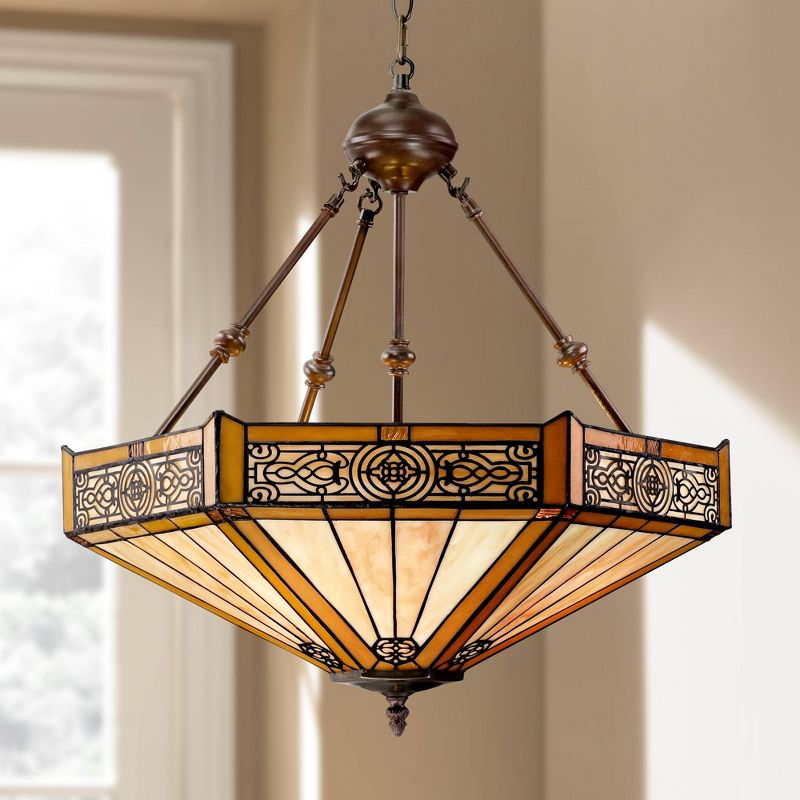 Robert Louis Tiffany Stratford Bronze Pendant Chandelier 20 3/4" Wide Farmhouse Rustic Art Glass 3-Light Fixture for Dining Room House Kitchen Island, 2 of 9