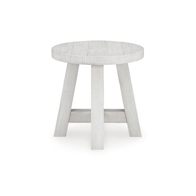 Off-White Round Pine Wood End Table