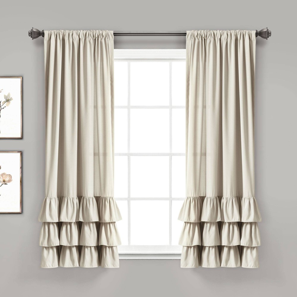 Photos - Curtains & Drapes Set of 2  Allison Ruffle Rod Pocket Light Filtering Window Curtai(63"x40")