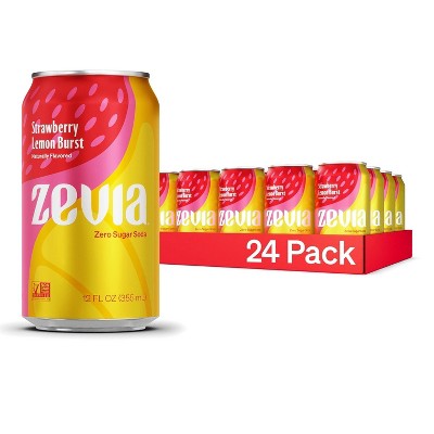 Zevia Zero Sugar Soda, Strawberry Lemon Burst, 12 oz Cans (24-Pack) – Naturally Sweetened