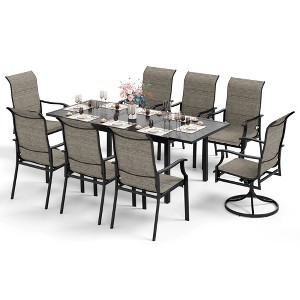 Captiva Designs 9pc Patio Geometric Pattern Extendable Steel Rectangle Table & Padded Sling Chairs - 1 of 4